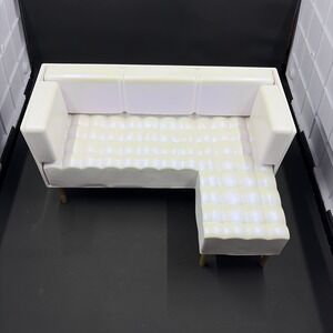 Rainbow High Dollhouse White Sofa Couch Furniture Accessory L Shaped Gold Legs